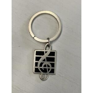 TIFFANY & CO. Vintage 1992 Sterling Silver Black Enamel Musical Note Key Ring